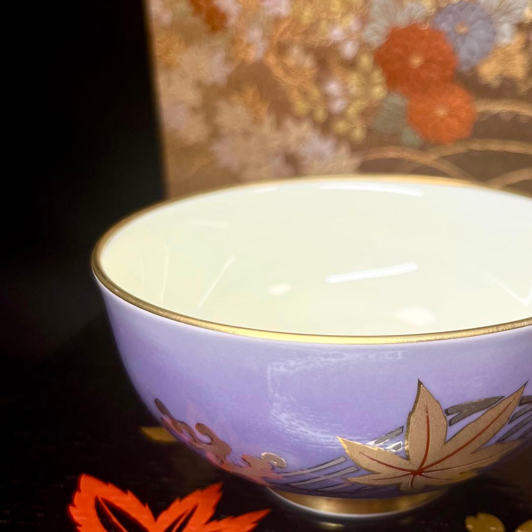 【廃番レア品】 深川製磁 金プラチナ銀彩 紅葉流水紋 飯茶碗 飯碗 ご飯茶碗