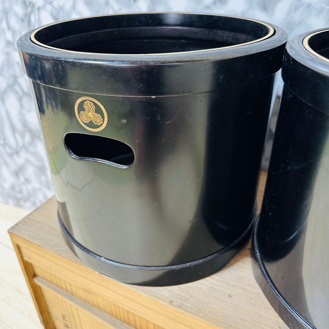 黒色火鉢枠　 2個セット　漆器　豊臣秀吉家紋　アンティーク　骨董品　木箱限定値引
