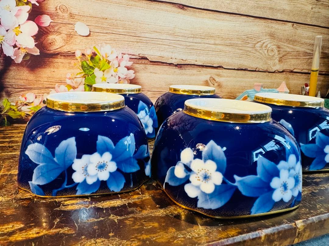 乃りたけ 金彩瑠璃色 小鉢 ５つセット