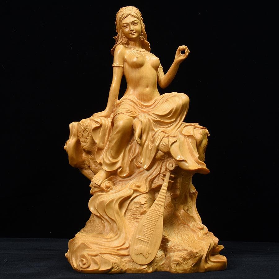 裸弁財天像　美女像　桧彫刻　高さ23cm