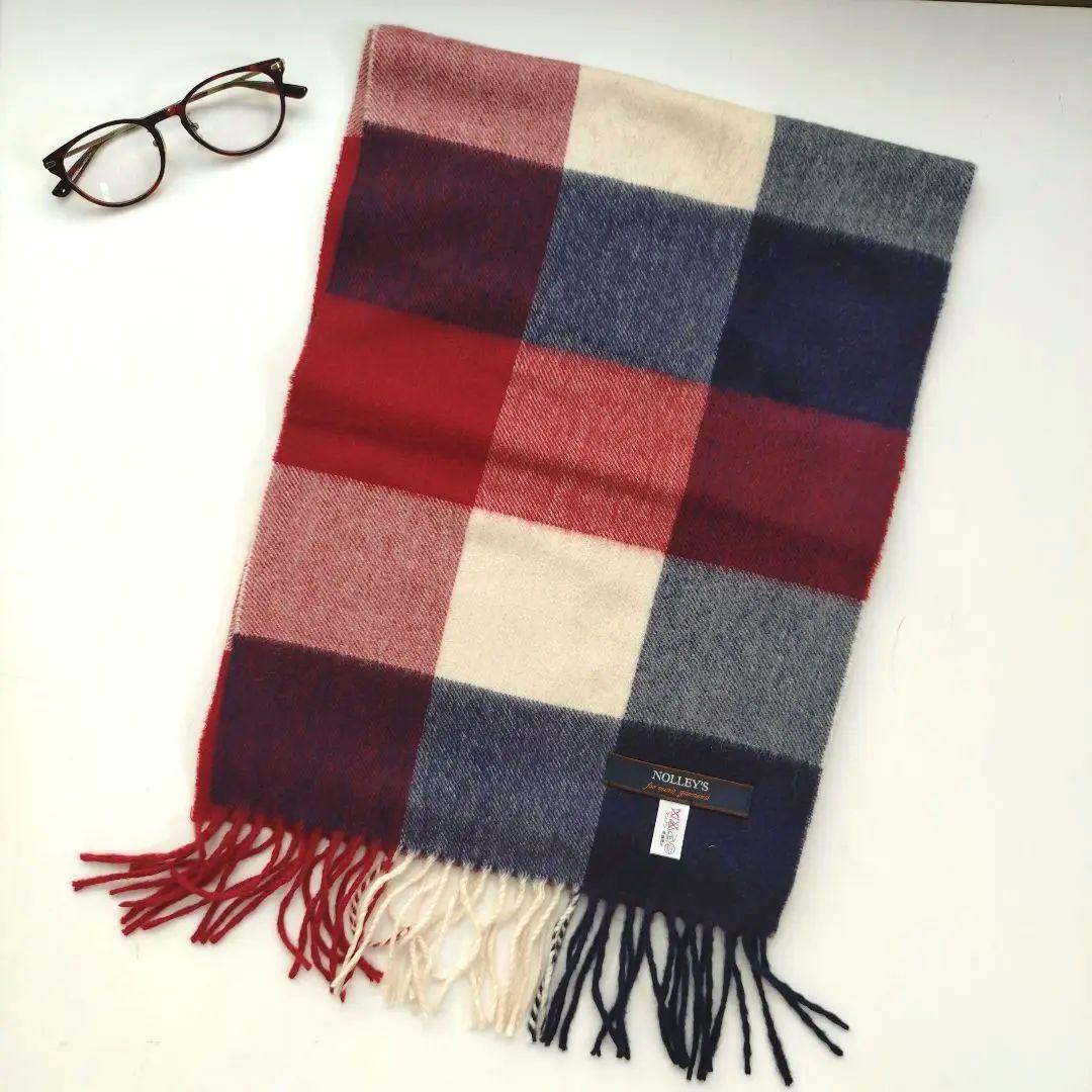 【NOLLEY'S】カシミヤ100% トリコロールチェック柄マフラー