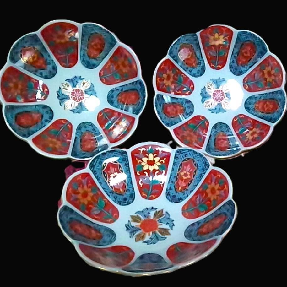 追加可 新品 林九郎窯 十方割花地紋小鉢 金彩輪花鉢 古伊万里