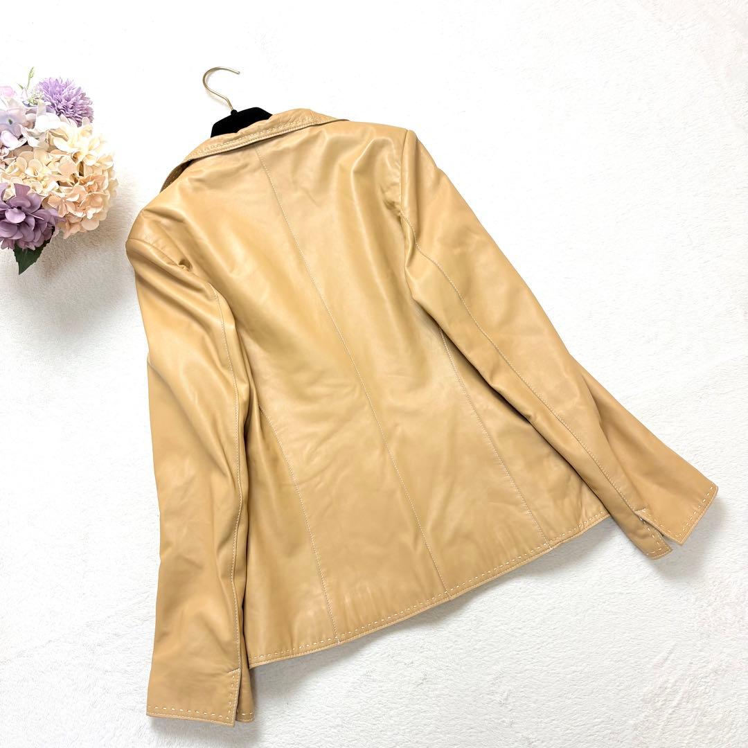 BALMAIN バルマン　本革　ラムレザー　テーラードレザージャケット　ベージュ
