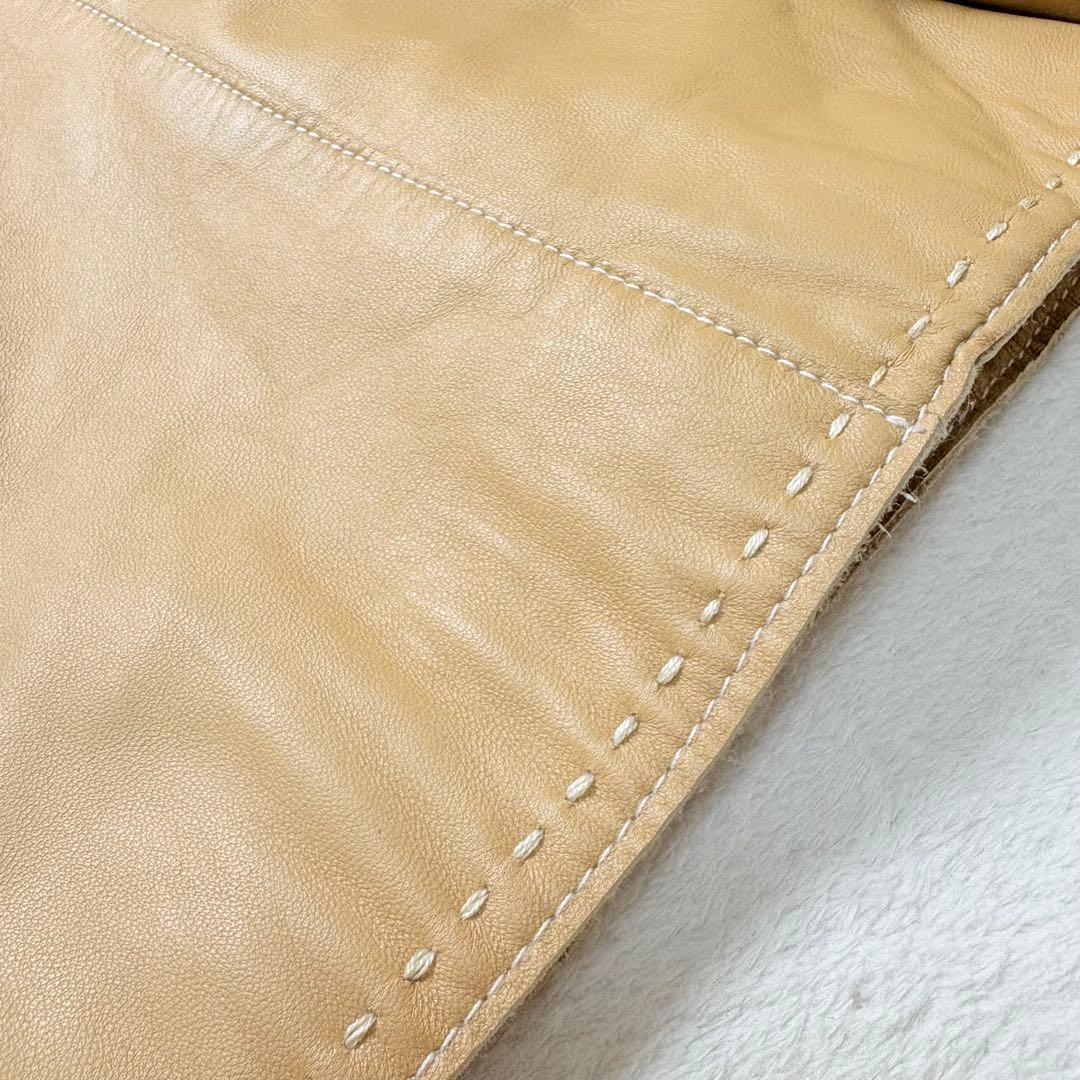 BALMAIN バルマン　本革　ラムレザー　テーラードレザージャケット　ベージュ