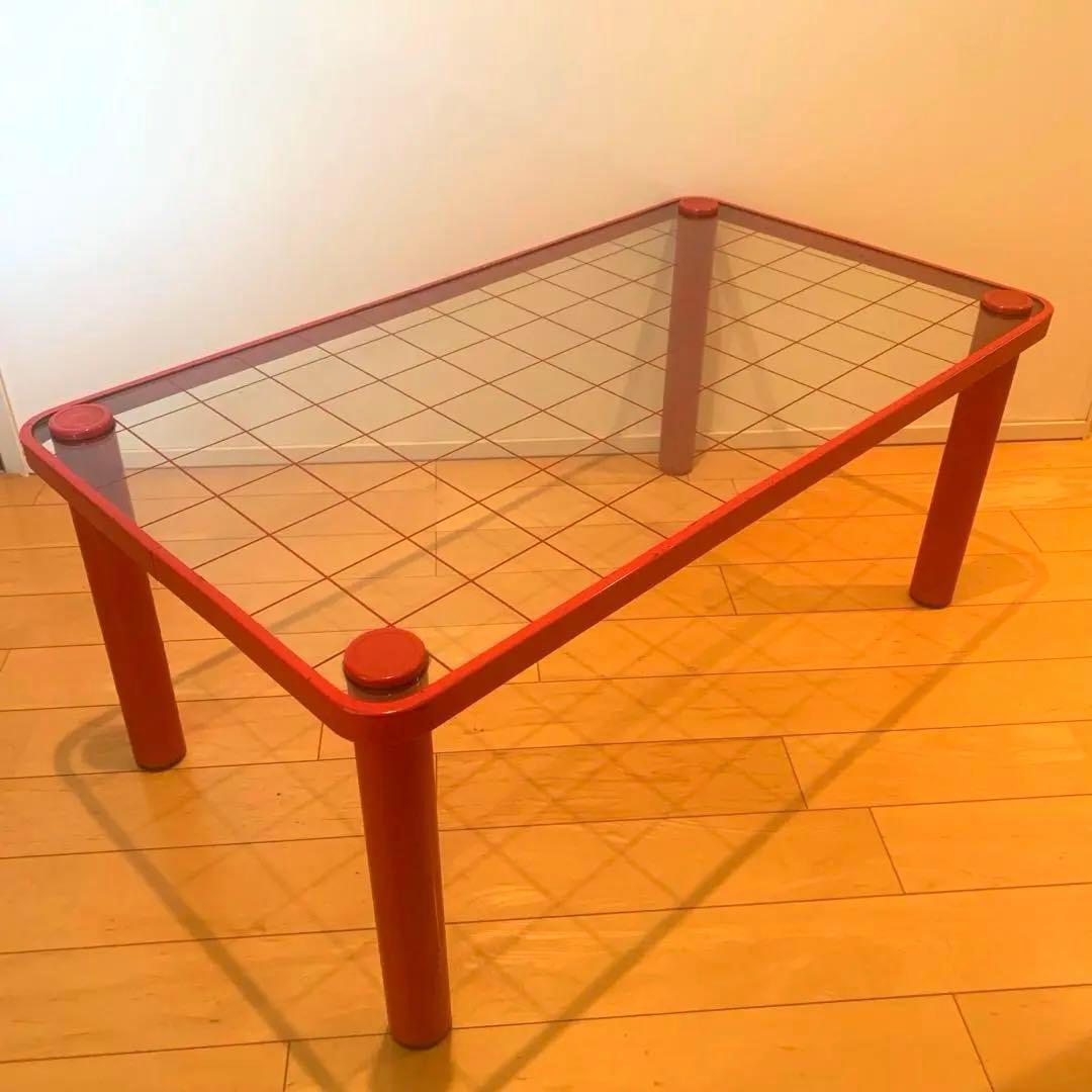80年代 当時物 ファンシー レトロ ポップ ガラス テーブル 赤