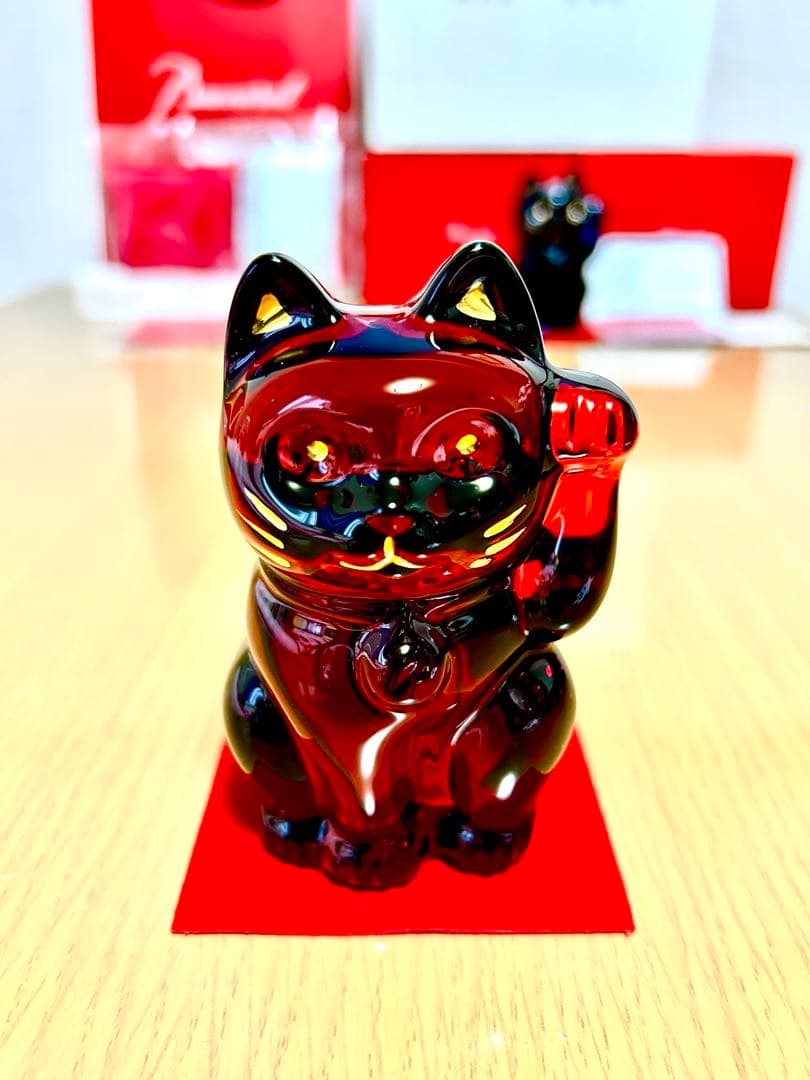 Baccarat バカラ 招き猫 レッド ブルー 2体 新品座布団2枚 付属品有