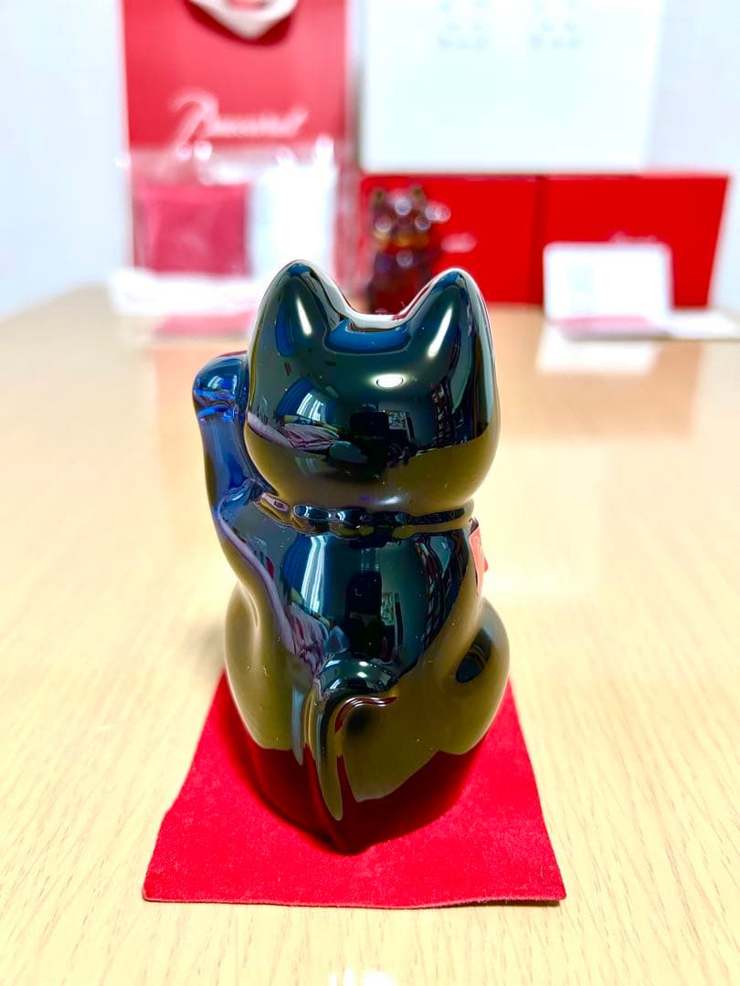 Baccarat バカラ 招き猫 レッド ブルー 2体 新品座布団2枚 付属品有