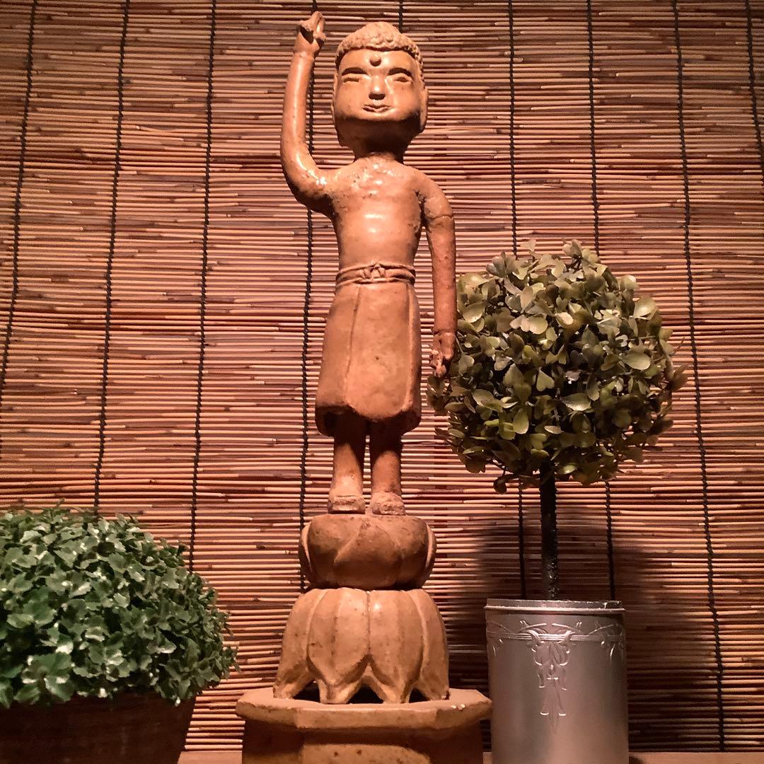 古玩・明治期「釈迦誕生仏」天上天下唯我独尊・諸行無常・一切皆苦・寺院仏閣・素焼