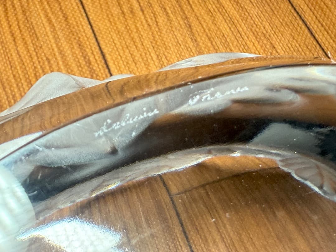 【美品】Lalique ラリック クリスタル ボウル リーフ 彫刻 シール付