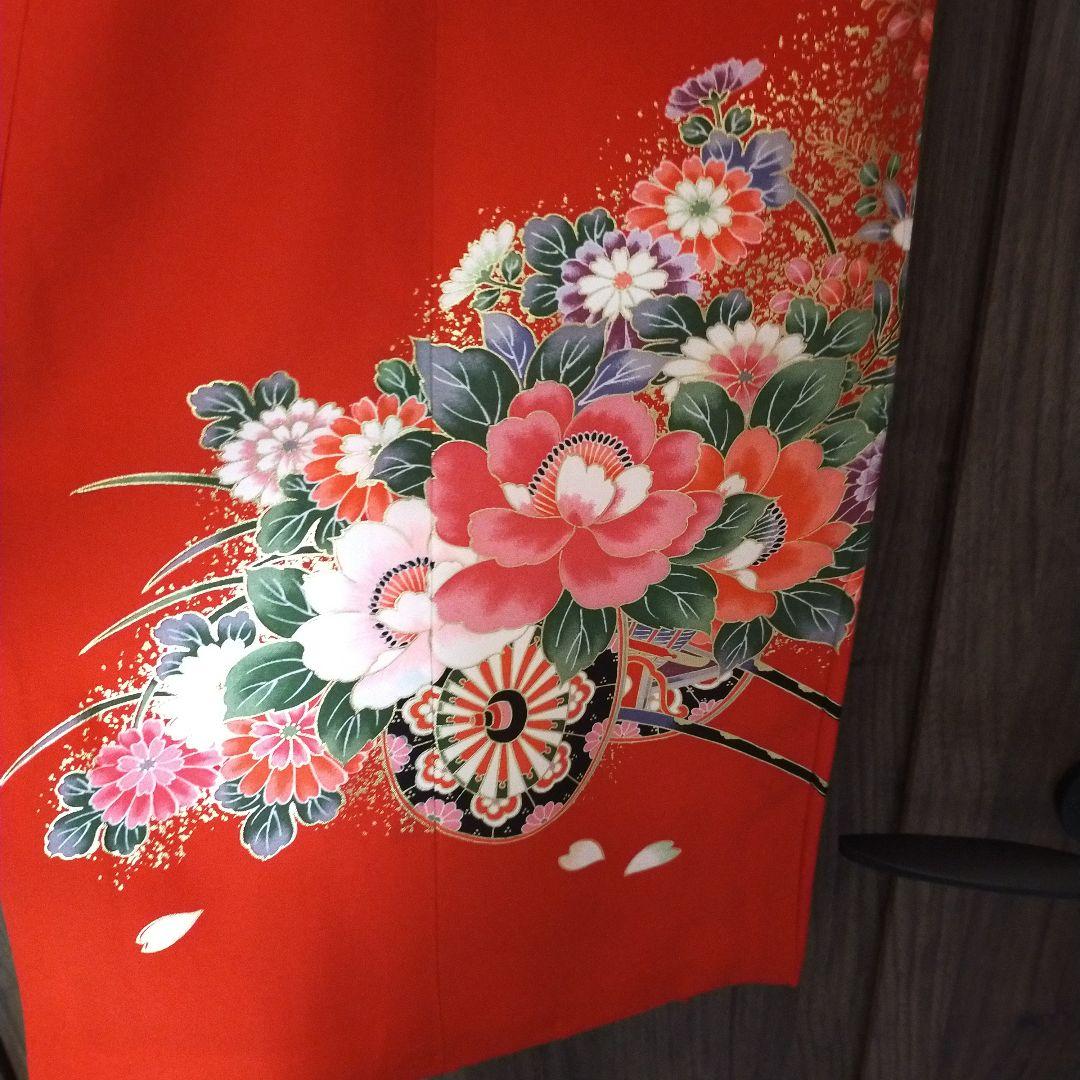 七五三用 赤色 花柄 正絹着物