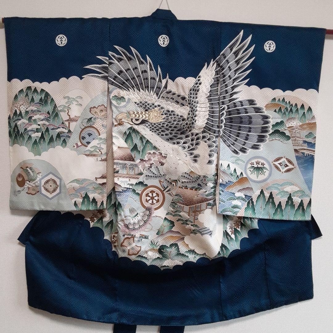 正絹　産着　着物長襦袢セット　鷹