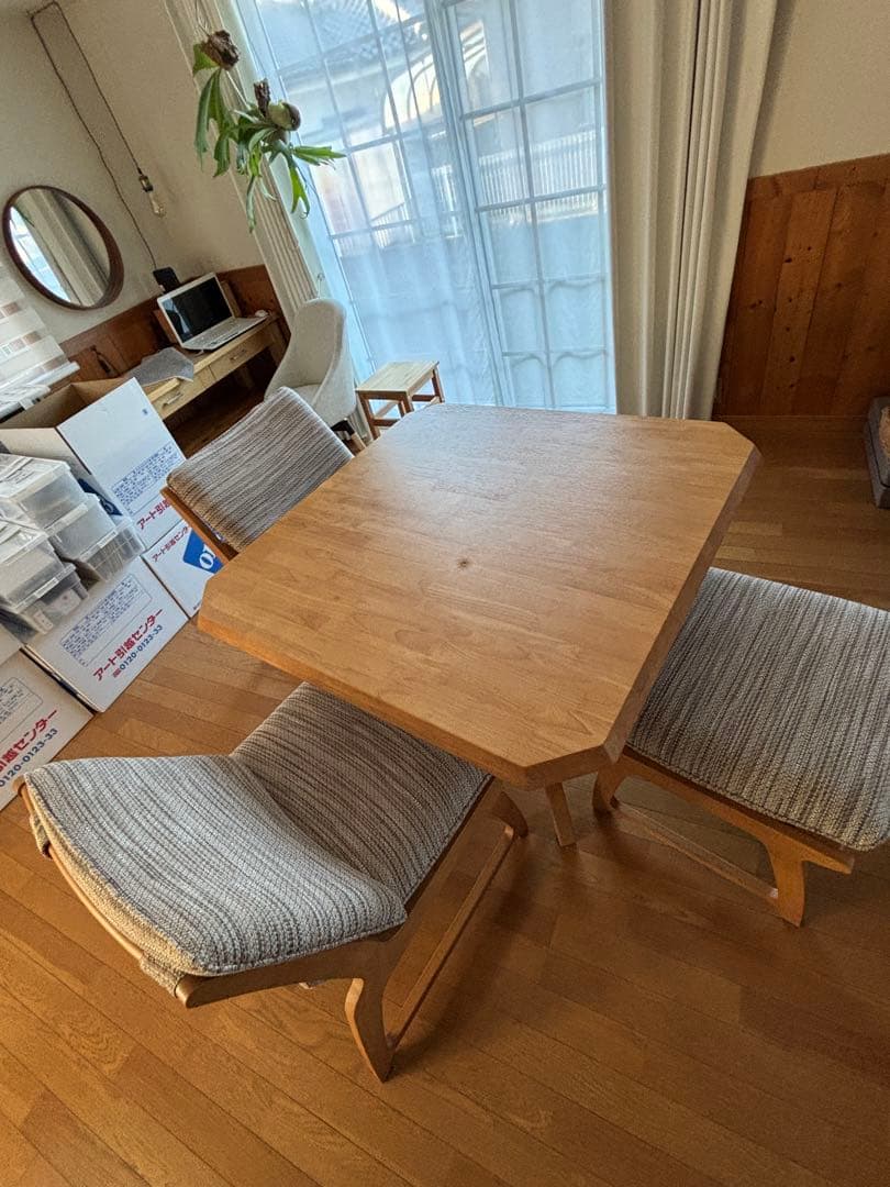 ナチュラルウッド ダイニングテーブルと椅子3脚セット