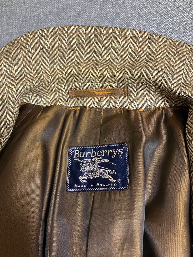 【10】一枚袖 バーバリー Burberry ヘリンボーン ツイードコート