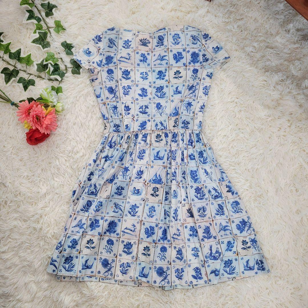 PRADA　プラダ　爽やか　ブルー　ワンピース　ドレス　フレア　可愛い　花柄