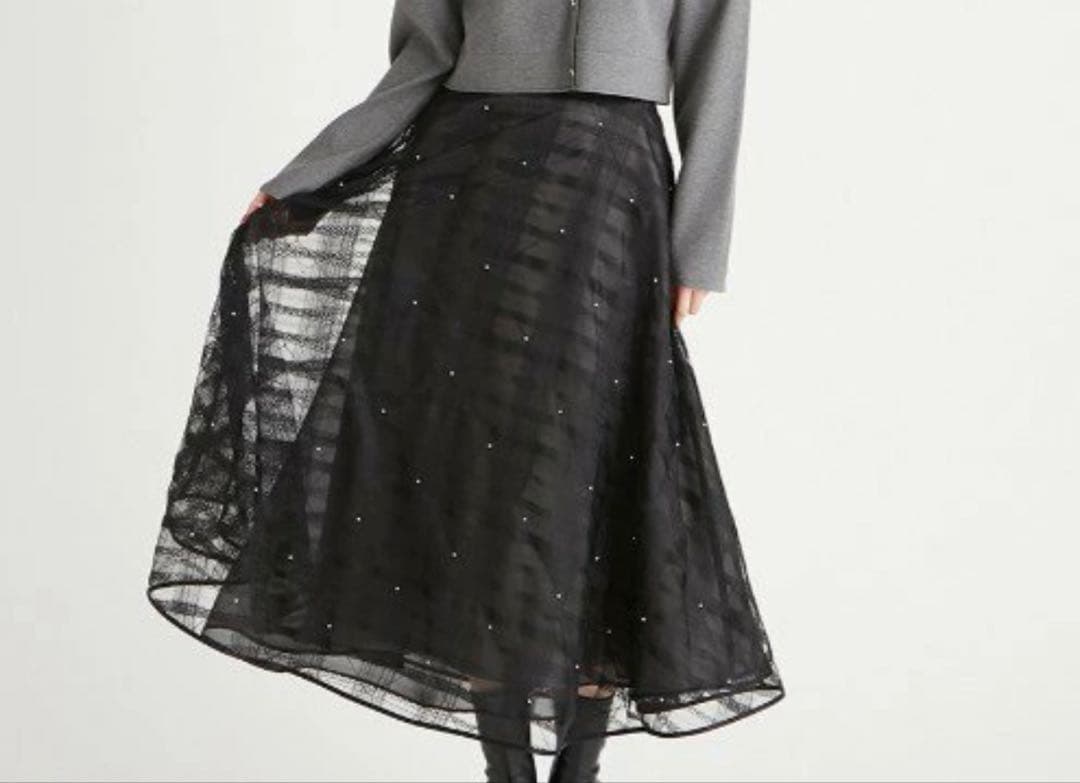 CELFORDパール付きシフォンスカート