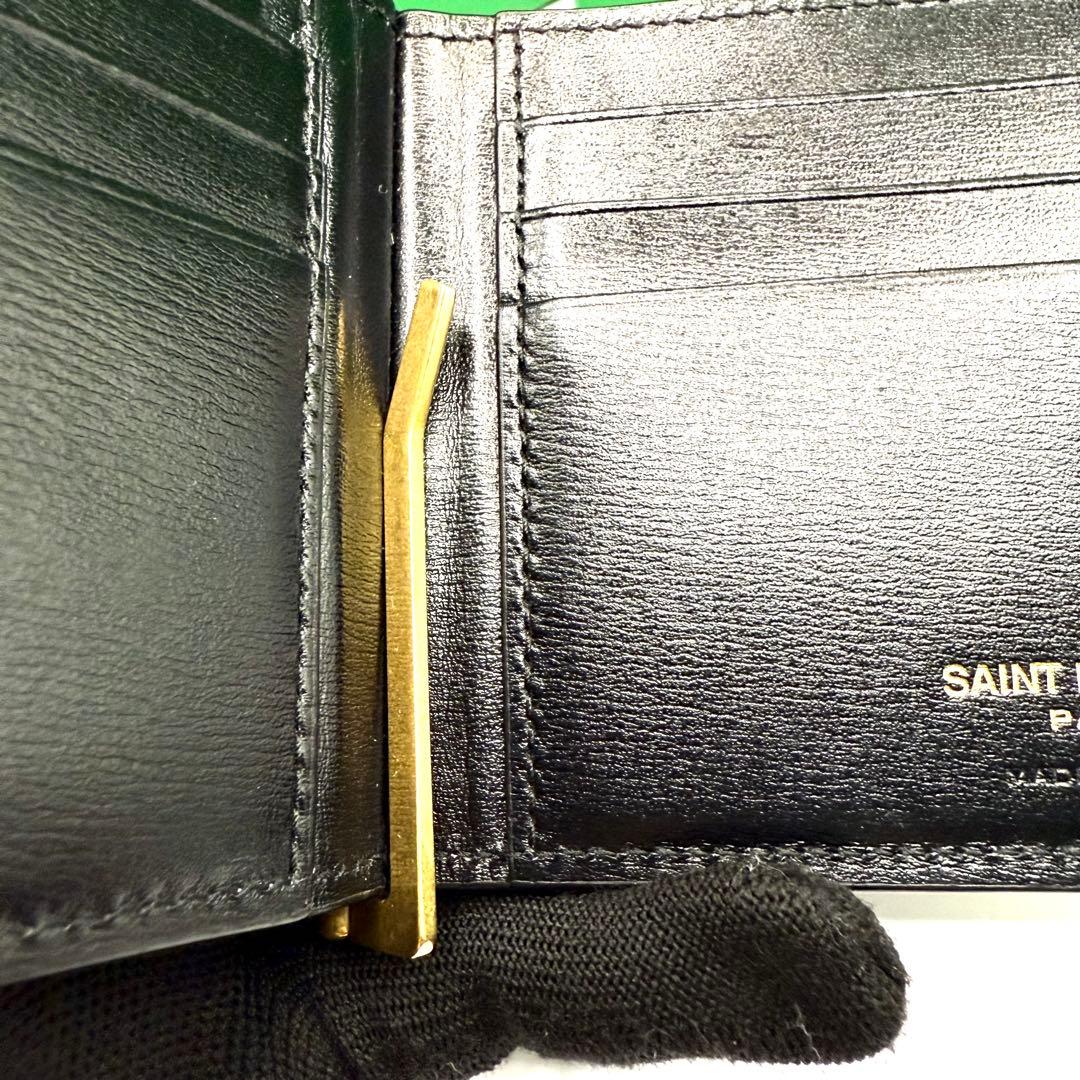 【未使用級✨】サンローラン マネークリップ カサンドラ ゴールド金具 レザー 黒