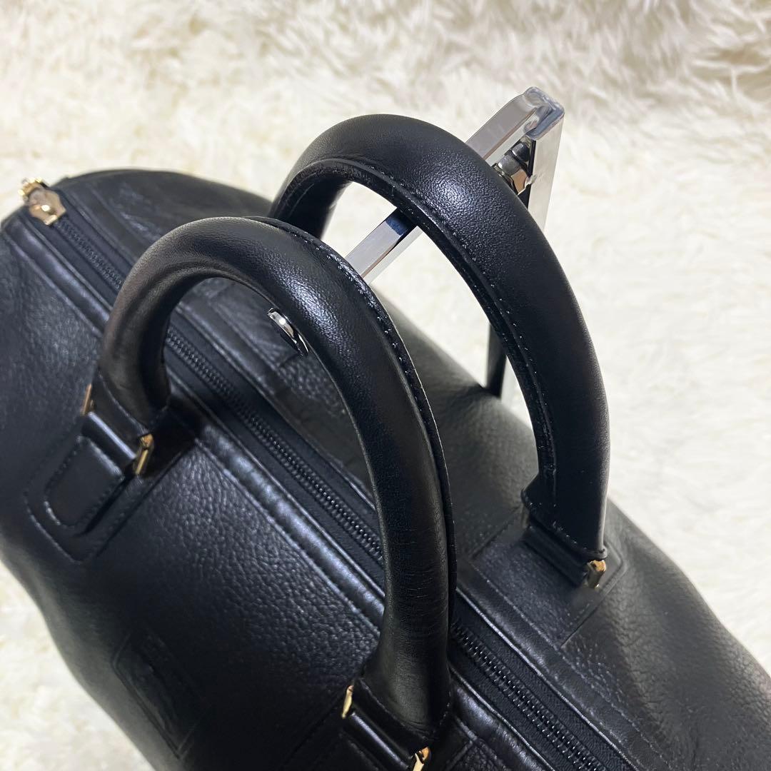 バーバリー ミニボストンバッグ ハンドバッグ ノバチェック レザー シボ革 黒