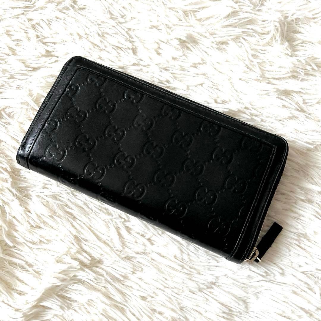 GUCCI美品 長財布 GGグッチシマ レザー ブラック 　インターロッキング