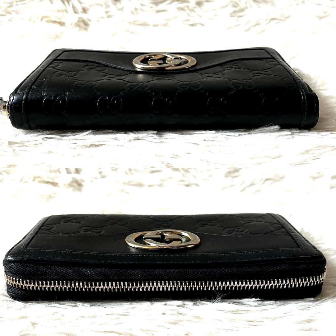 GUCCI美品 長財布 GGグッチシマ レザー ブラック 　インターロッキング