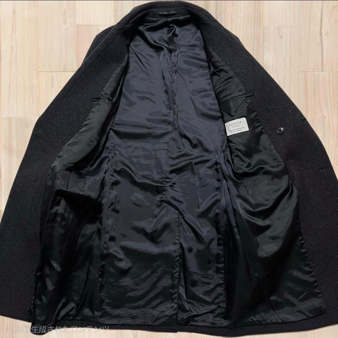極美品✨EDIFICE ダブル チェスターコート カシミヤ混 ネイビー チェック