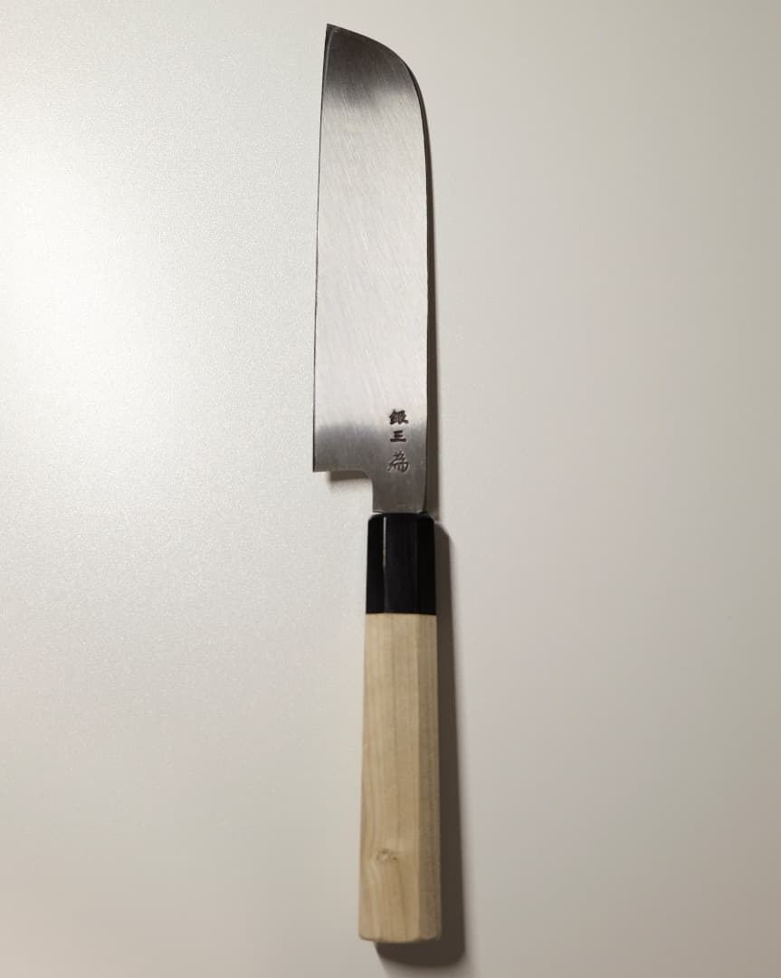 超美品/青木刃物製作所 青木刃物 堺孝行 シェフ和庖丁 鎌型薄刃 18㎝ 銀三鋼