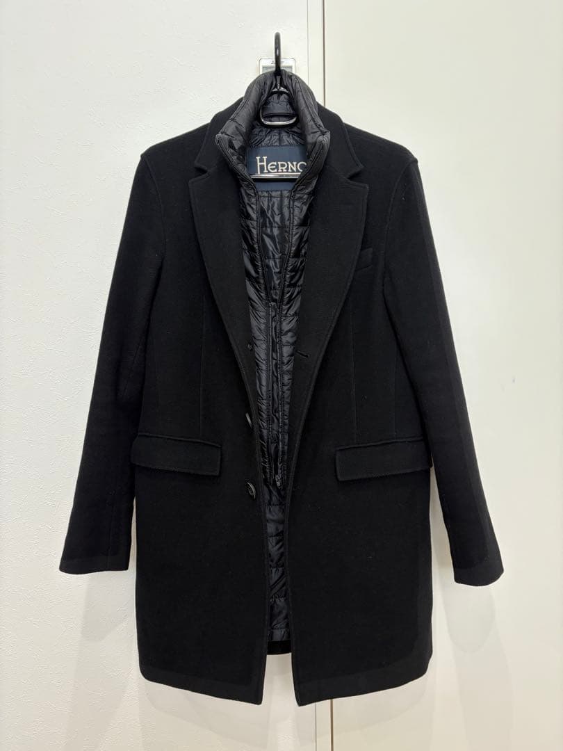 HERNO ヘルノ ライナー付き チェスターコート ブラック 44 黒