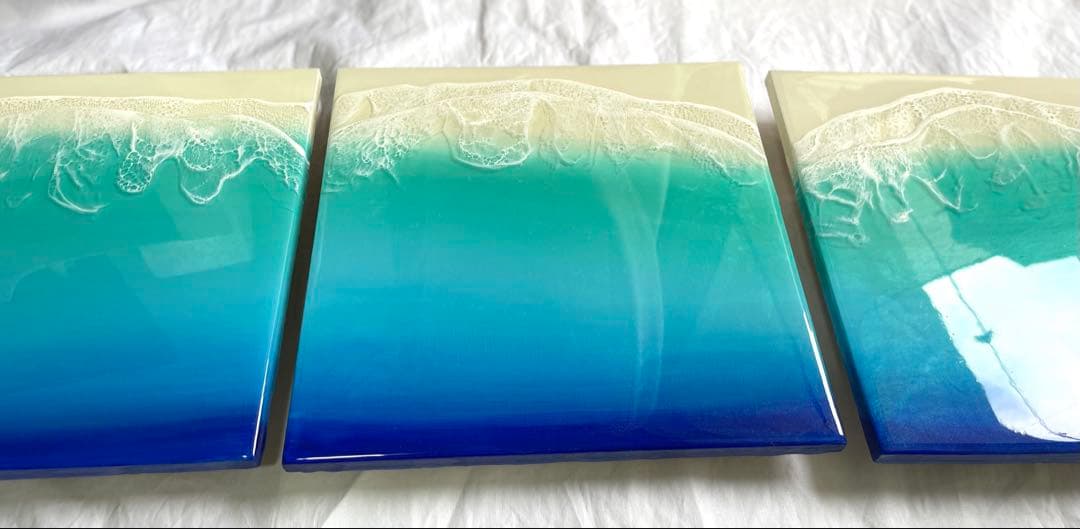3連ロングパネル　全長75㎝　オーシャンレジン　海アート　ギフト　壁掛けアート