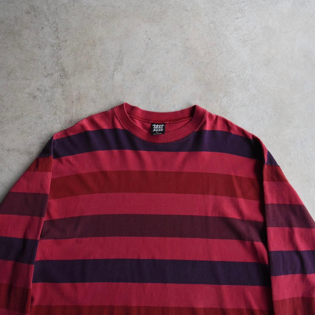 90s RUSH ボーダー長袖Tシャツ USA製 サンフェード オールドサーフ
