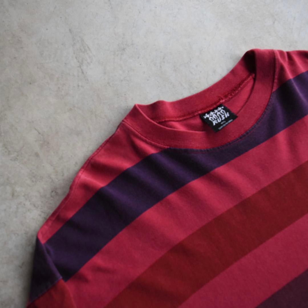 90s RUSH ボーダー長袖Tシャツ USA製 サンフェード オールドサーフ