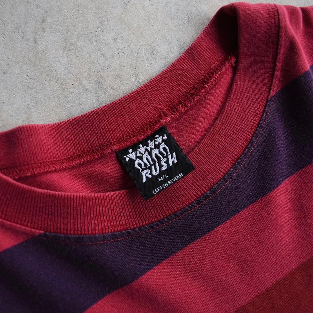 90s RUSH ボーダー長袖Tシャツ USA製 サンフェード オールドサーフ