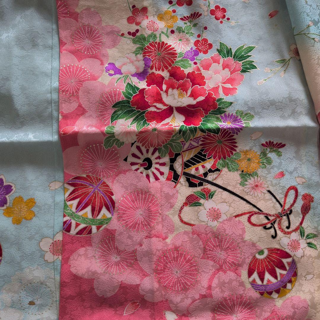 「タイムセール」七五三用 花柄 着物 水色 ピンク　正絹　呉服店