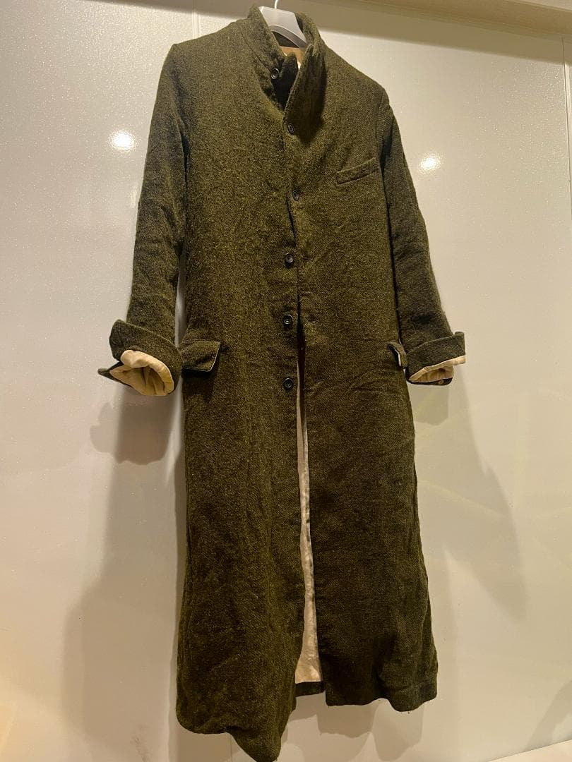 ポールハーデン★初期ロングコートＳ★ツイードモスグリーン　オリーブ