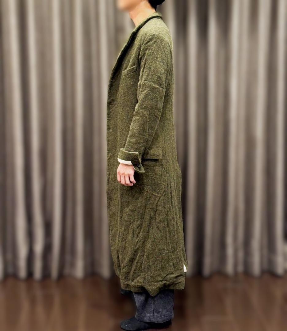 ポールハーデン★初期ロングコートＳ★ツイードモスグリーン　オリーブ