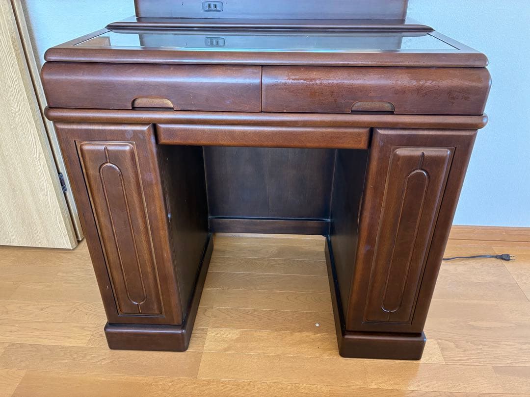 【アンティーク】鏡台　三面鏡　ドレッサー　化粧台　収納スペース多数(イス売却済)