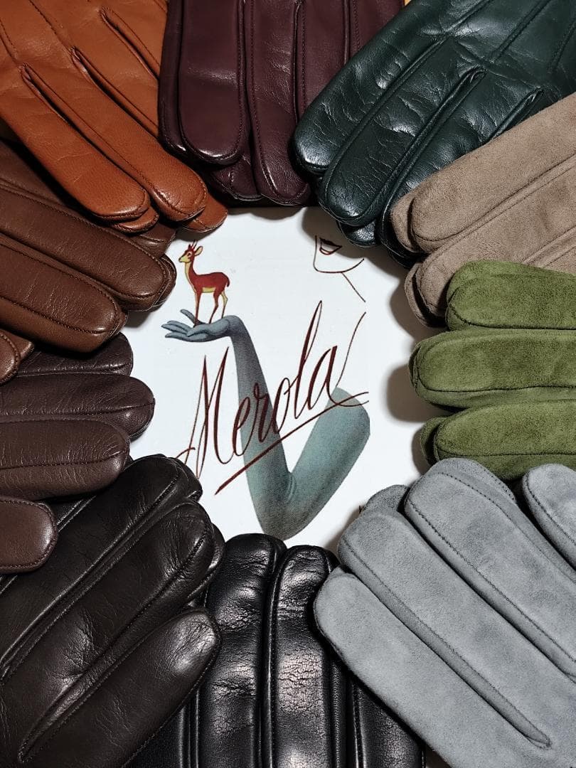 メローラ スエード緑色 カシミア黒 グローブ 革手袋 MEROLA