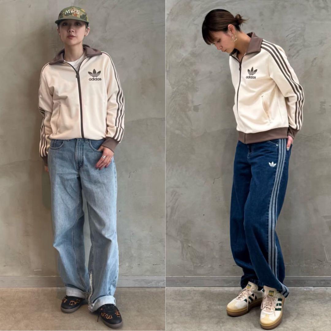 新品⭐️女性XL 80s復刻adidasトラックジャケット ベージュ×モカブラウン