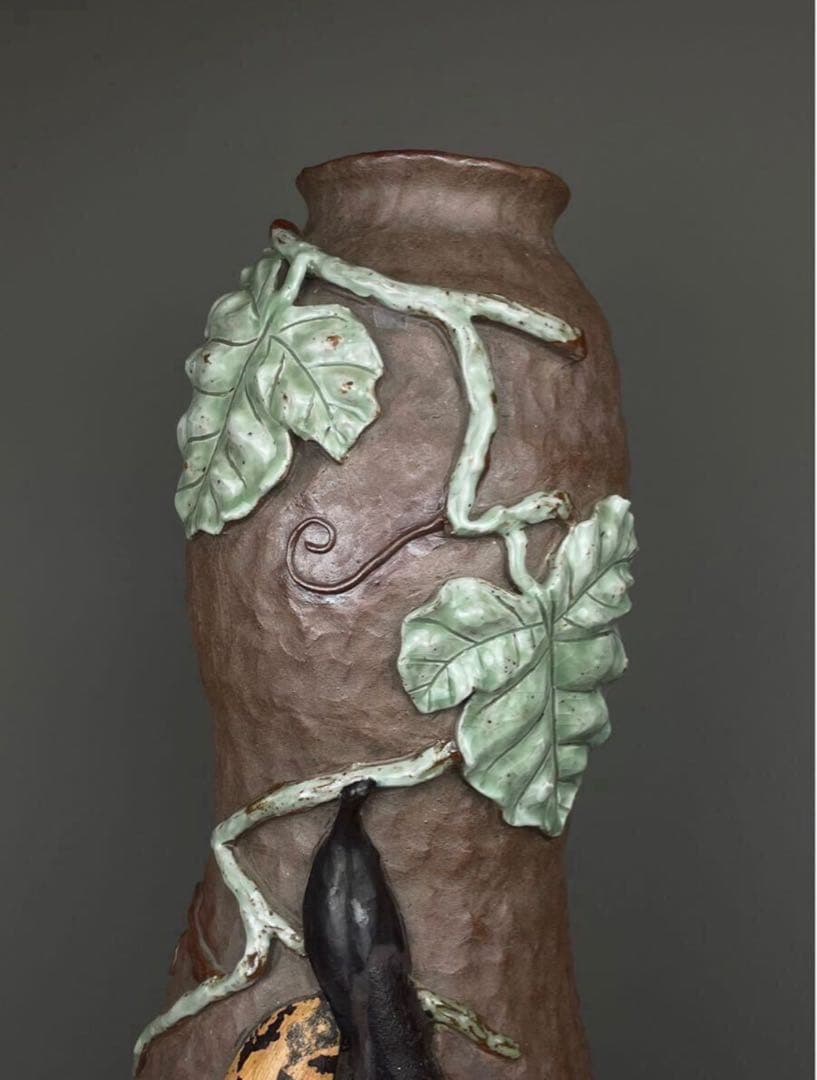 鍋島焼 名工 青山作 盛上釉彩瓢箪図 花瓶 飾壷 幾平 嘉秀 嘉仙 武右衛門