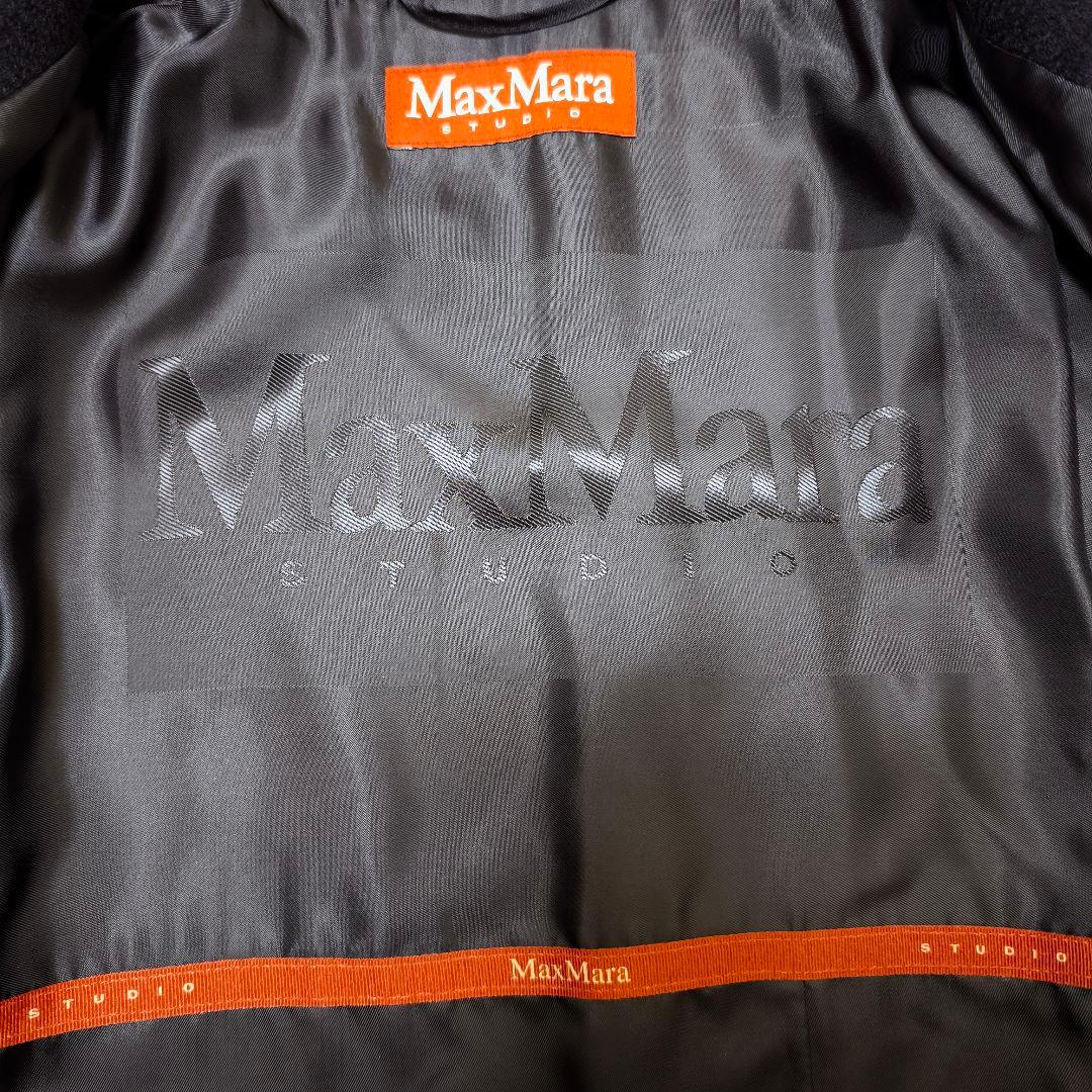 未使用級 マックスマーラ MaxMara ウロコカシミヤタッチ ロングコート黒