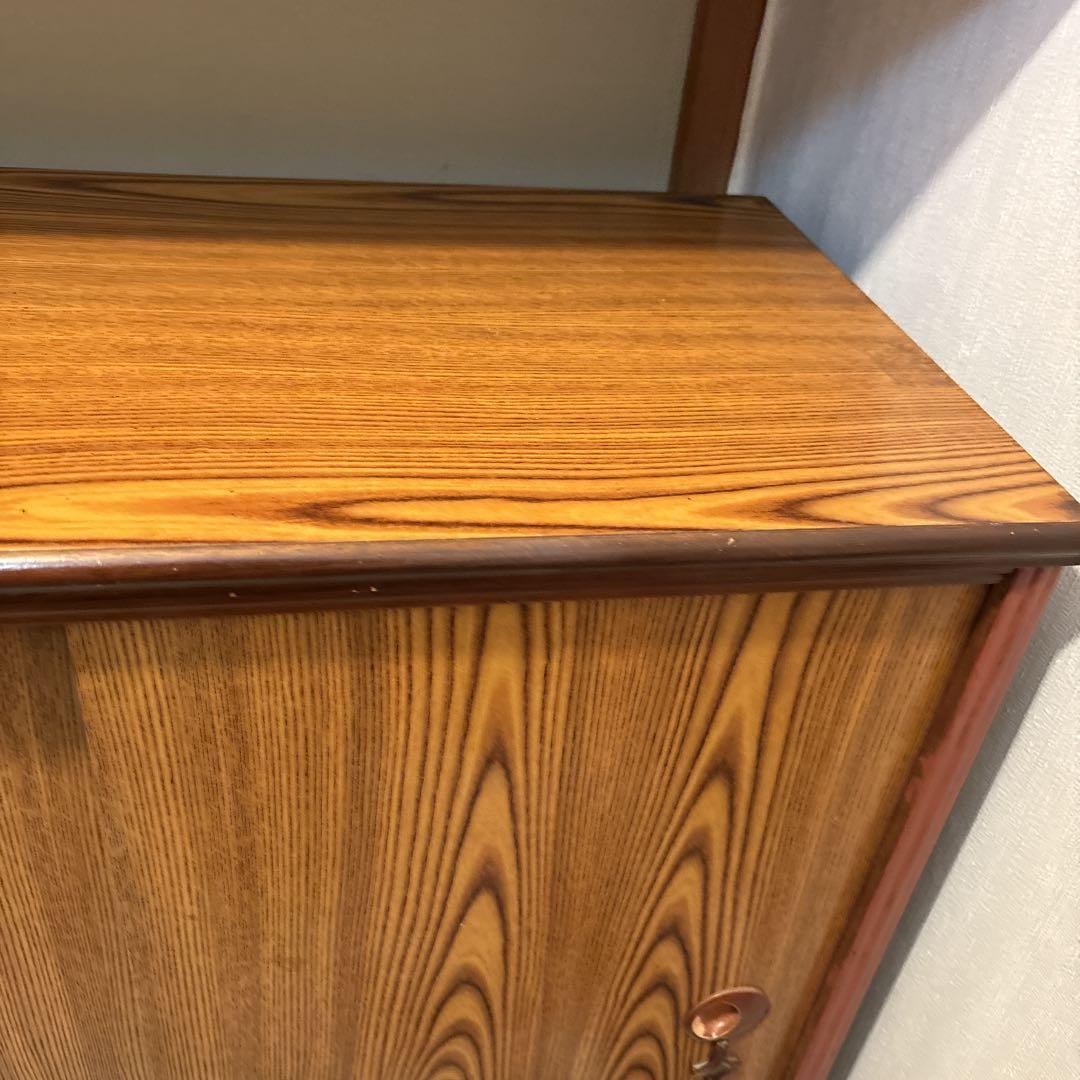レトロポップ　昭和　レトロ　アンティーク　木製スライド式　靴箱 茶色　2扉