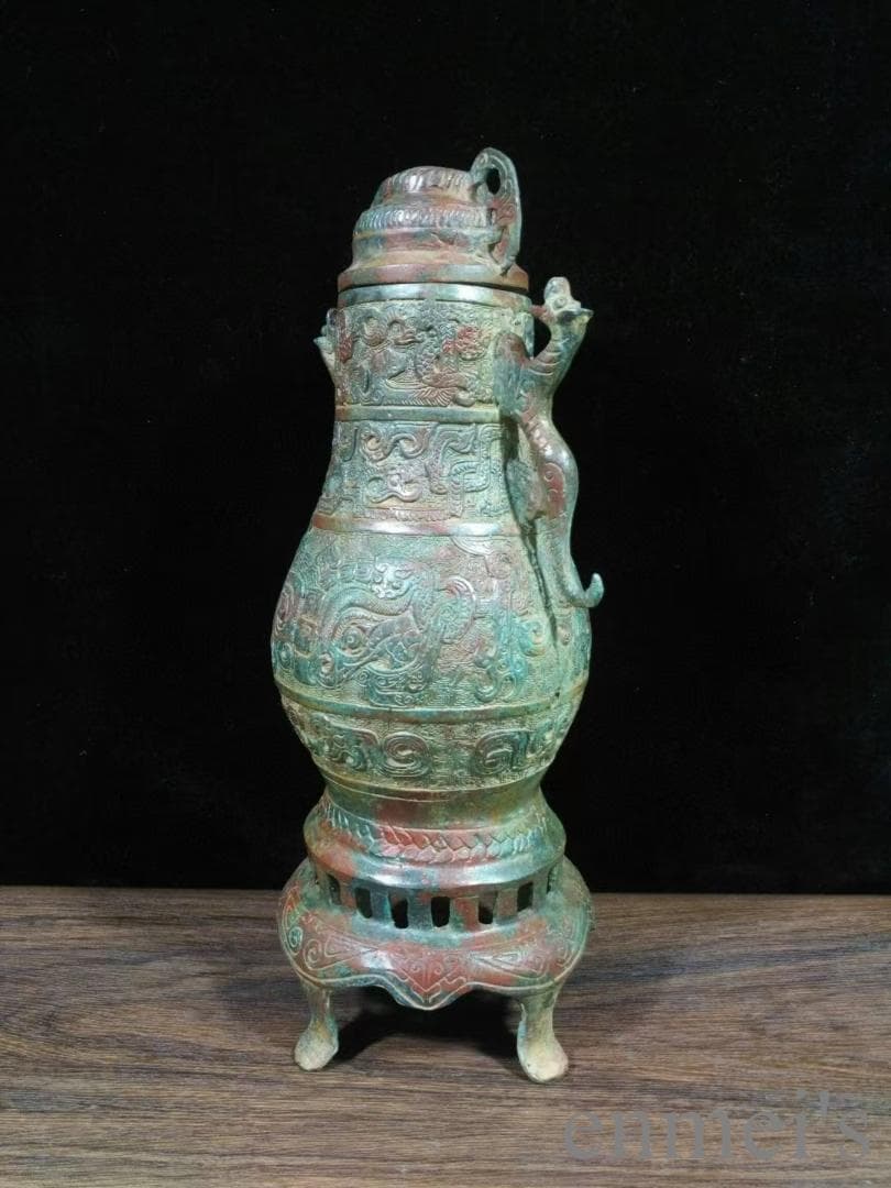 中国古美術 商周 青銅器 双龍壺 禮器 酒器 龍紋 帝王器物 古美術 骨董品