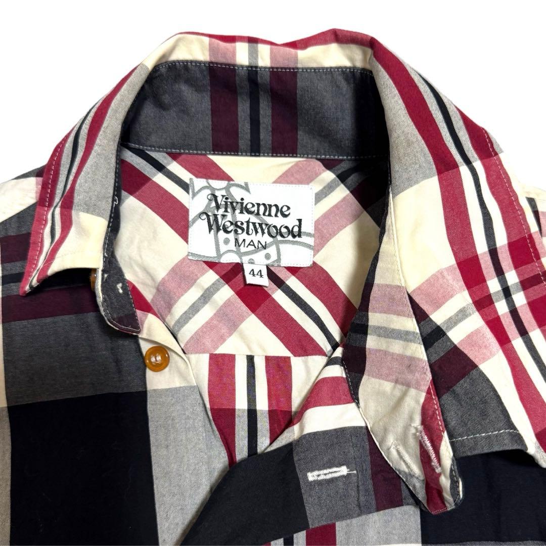 美品 ヴィヴィアン アシンメトリー オーブロゴ チェック シャツ 長袖