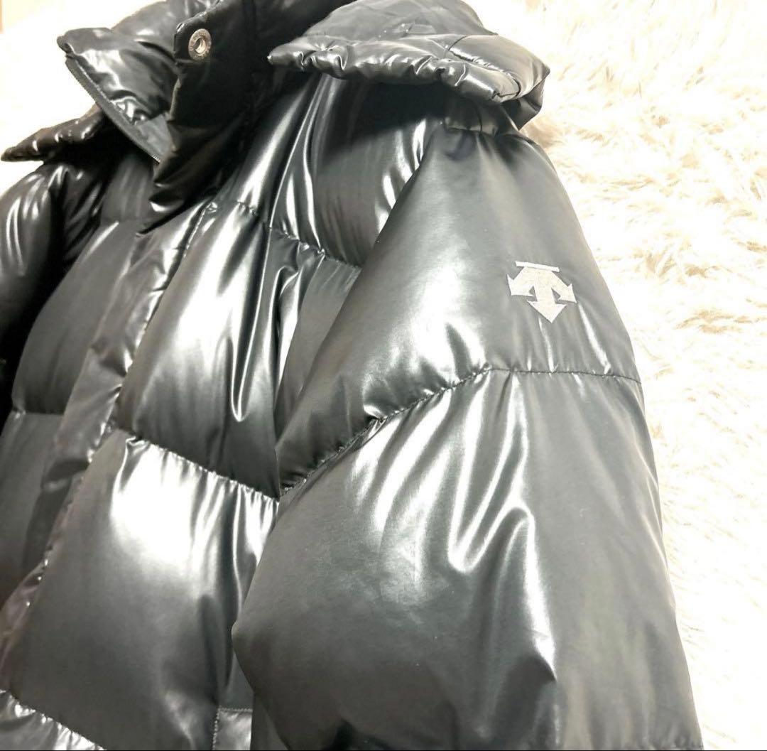 【美品】デサント ダウンコート ロング 光沢 M ベンチコート 黒