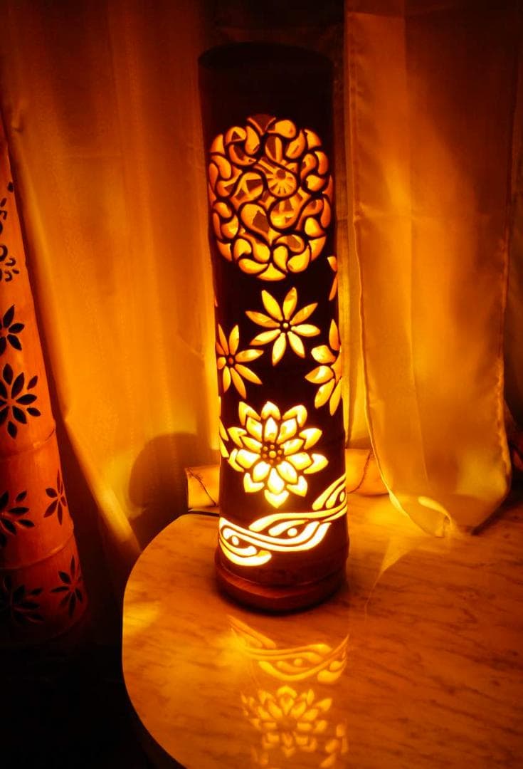 竹灯り・竹あかり・竹灯籠・竹灯篭・竹ランプ   全面彫り～ 癒しの灯り★真和★～