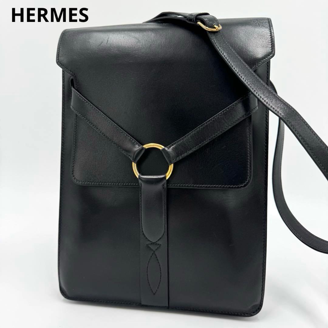 HERMES エルメス レザー ウエストバッグ ボディバッグ ブラック O刻印