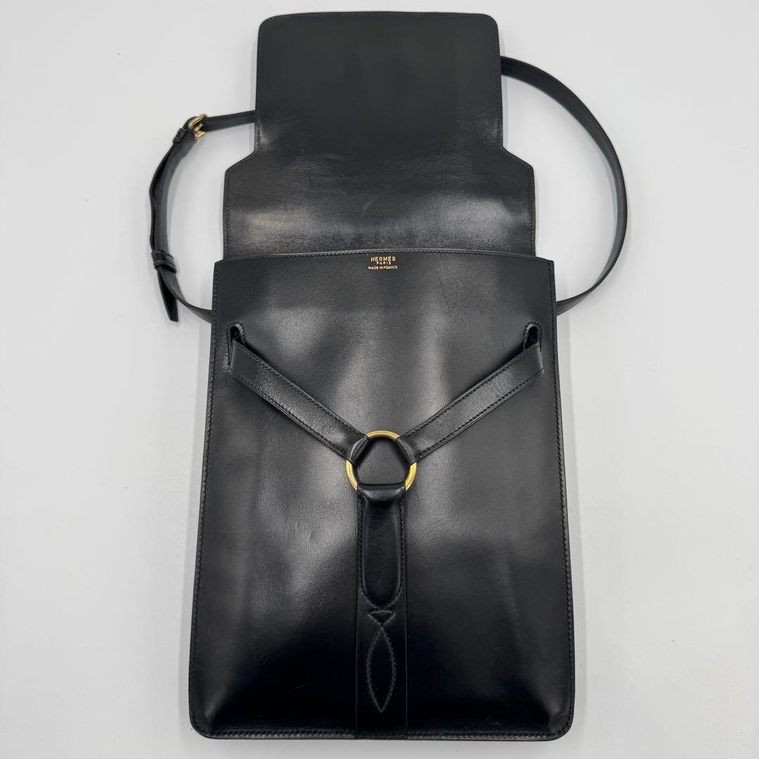 HERMES エルメス レザー ウエストバッグ ボディバッグ ブラック O刻印