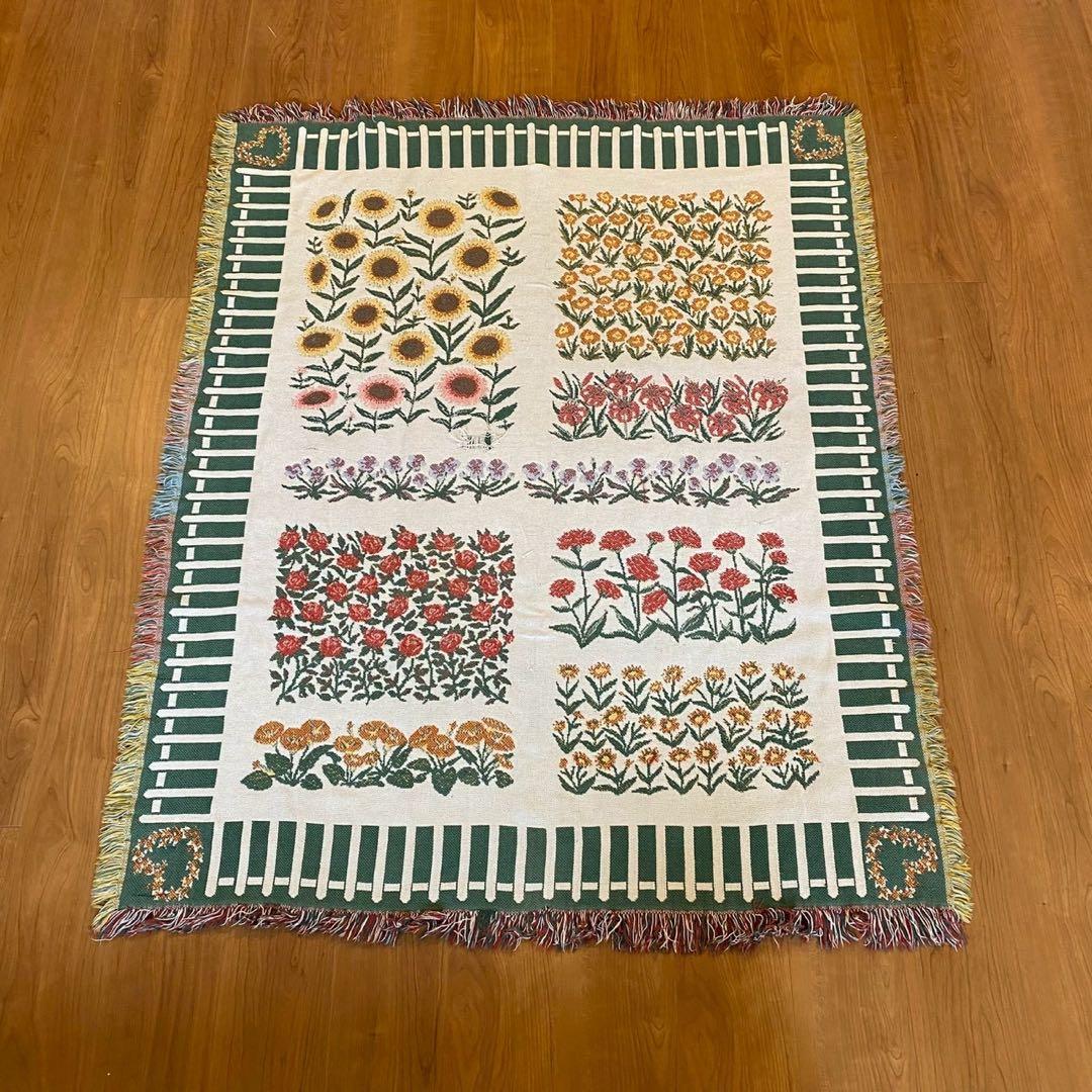 L.L.Bean USA製 ゴブラン織調　ヴィンテージラグ 花柄 コットン