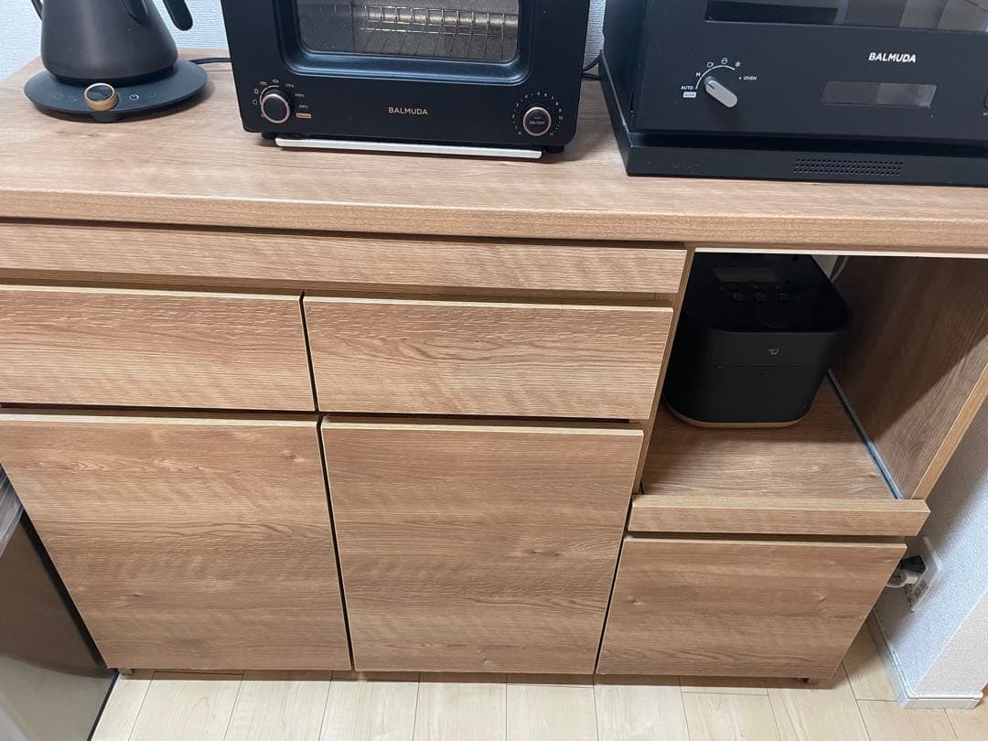 ナチュラルウッド 食器棚 引き出し式