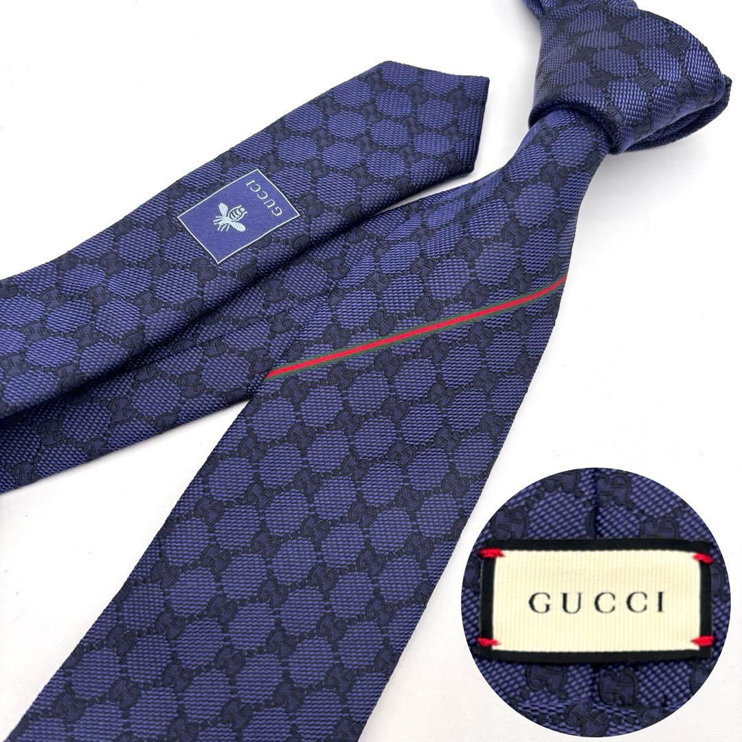 ✨極美品✨現行タグ✨GUCCI　ネクタイ　GG柄　シェリーライン　蜂　bee
