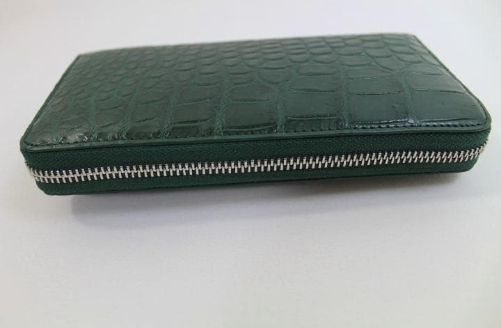 クロコダイル 長財布 財布 本物 グリーン 緑 マット仕上げ ラウンドファスナー