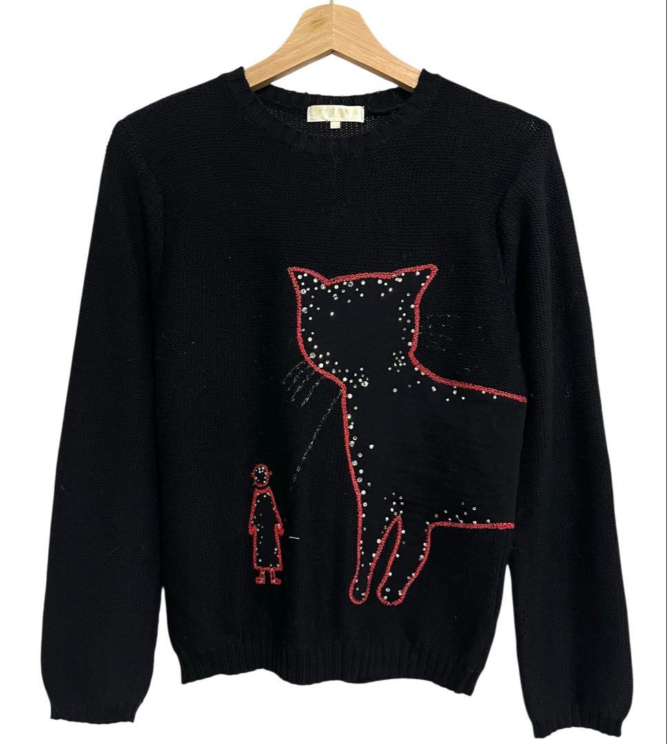 美品♡ 希少♡ ヴィンテージ ピッコーネ 旧タグ 猫モチーフ ストーン ニット